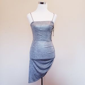NEW REFORMATION Silver Flare Ruched Bodycon Party Dress